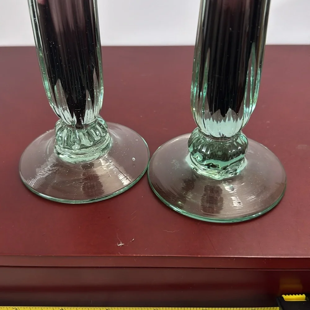 2 Vintage Amethyst and Green Handblown glass 6